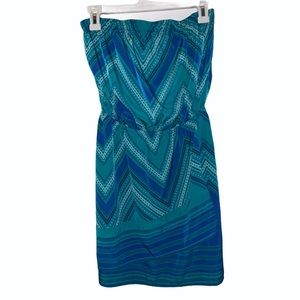 Express Aztec Strapless dress , blue green